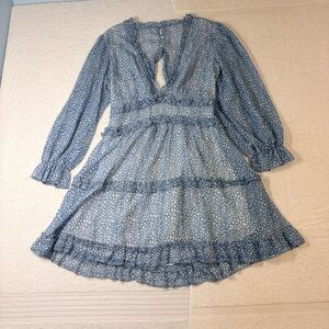 Blue Floral Ruffle Mini Dress – Feminine & Flowy